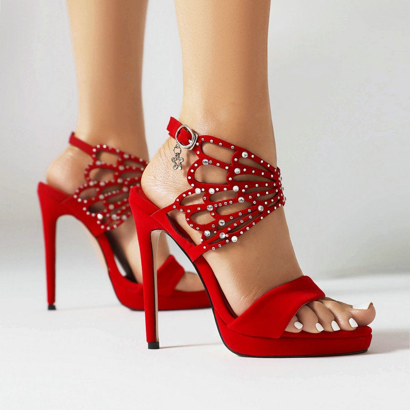Summer Low-Cut Open Toe Sandals Stiletto Heel Ultra-High Heel Sandals Women'S Rhinestone Hollow-Out Buckle High Heel Sandals - Image 2