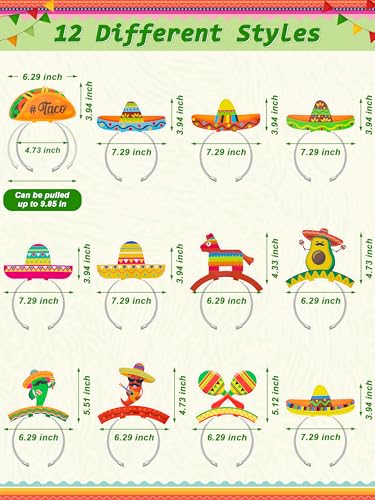 Melisheer 24 PCS Cinco De Mayo Party Supplies 12 Styles Cinco de Mayo Hats Colorful Pattern Mexican Cardboard Sombrero Hat for Women Fiesta Cactus Maracas Accessories for Mexican Carnival Party Supplies - Image 5