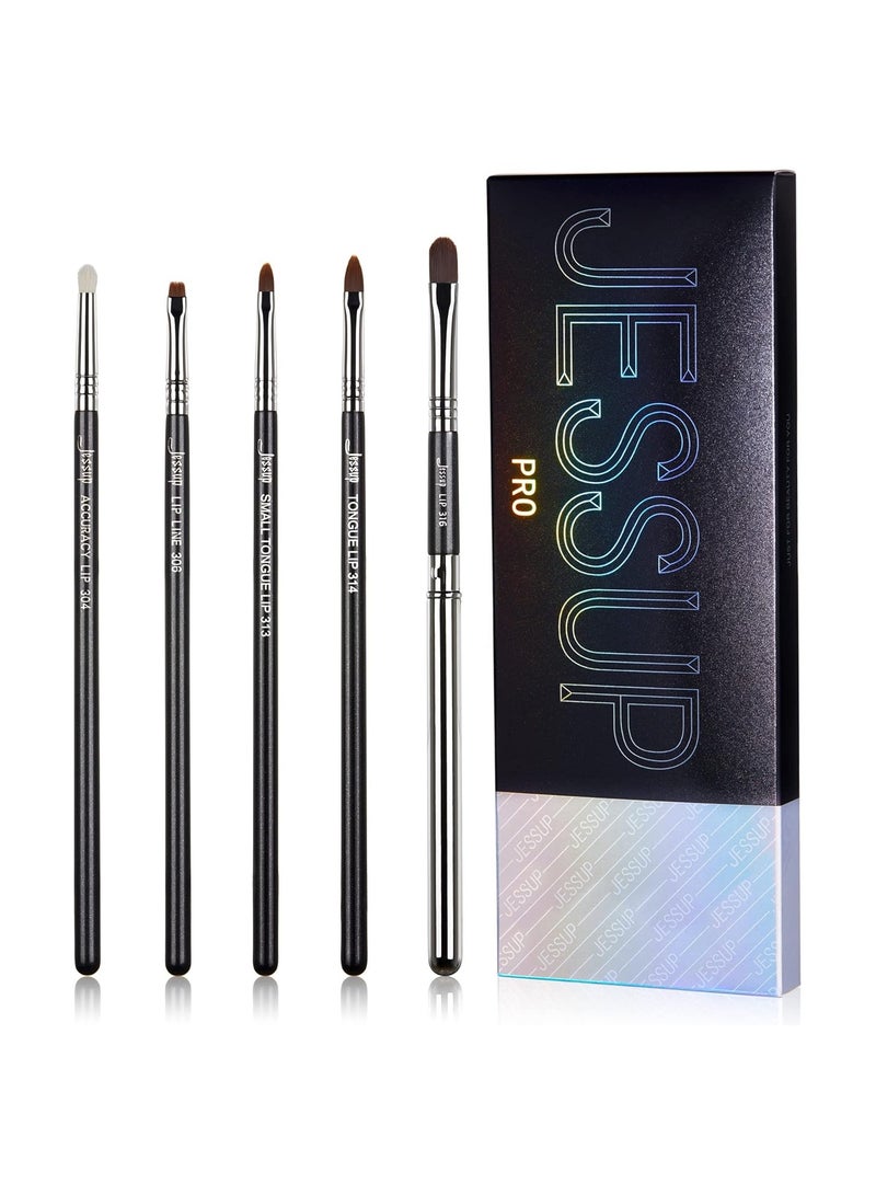 جيساب مجموعة فرش الشفاه من جيسوب، 5 قطع، مجموعة فرش مكياج احترافية فاخرة باللون الأسود T325 - Image 1