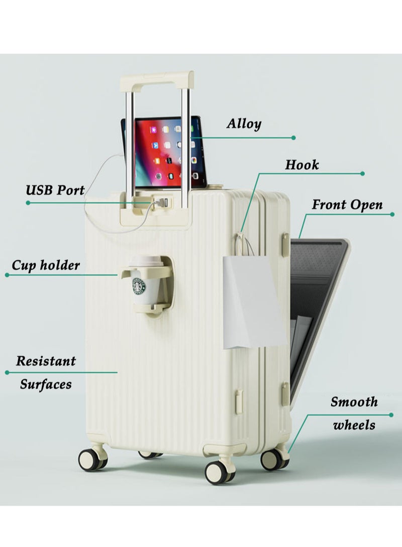 Hihonor Front Open Carry Case Stylish Suitcase With USB Port Cup Holder Shockproof, Ultra Lightweight Quiet for Overseas Travel, Business Trips, Business - Image 2
