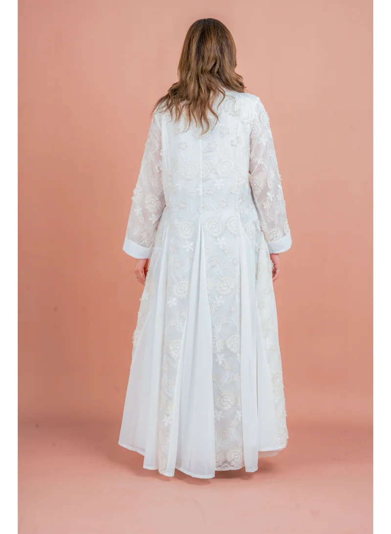 IKKXA Floral Aura Embroidered Jalabiya IK047 White