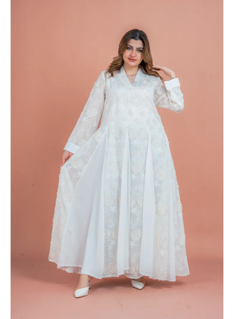 IKKXA Floral Aura Embroidered Jalabiya IK047 White