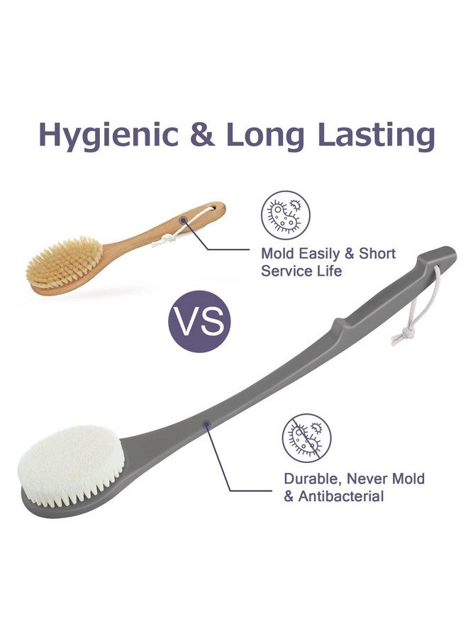 VANZAVANZU Exfoliating Shower Brush Bath Body Brush Never Mold Back Brush Long Handle For Shower 17 Inches Dry Brushing Body Brush Or Wet Brush With Moderate Bristles (17 '' Dark Grey) - Image 4