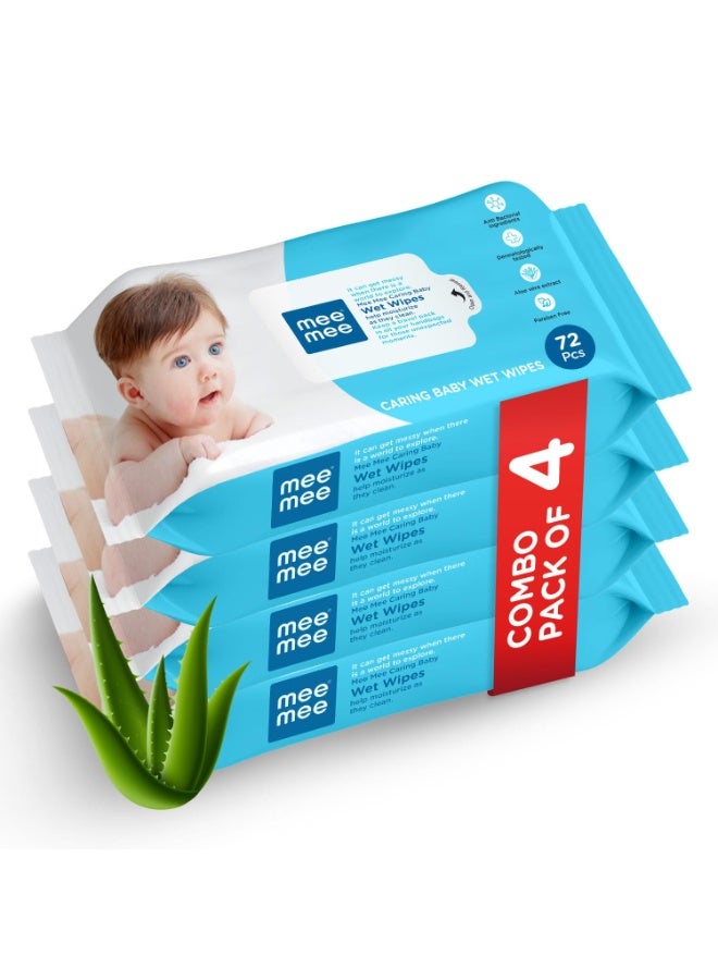 Mee Mee Baby Gentle soft Moisturing Wet Wipes with Aloe Vera extracts (unscented) without lid |72 pcs| Pack of 4