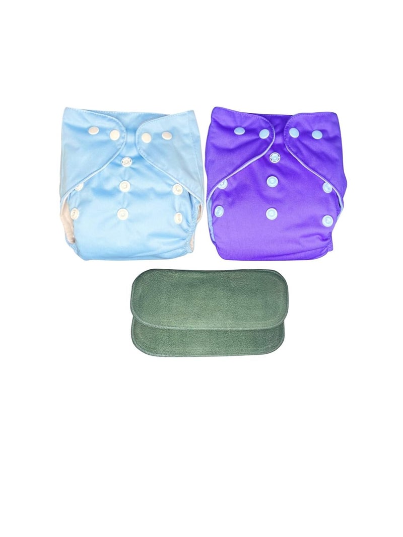 Kogar Reuse Nappy Adjustable Reusable & washable Cloth Diaper with Super Absorbent Insert, 3-36 Months, 2-Pack (Sky & purple) - Image 1