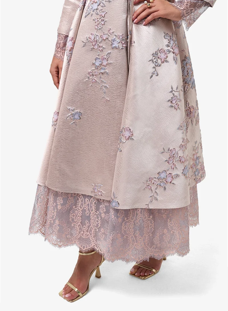 Threadz by Ajooni  Collar Neck Long Sleeve Lace Detail Maxi Dress for Women | Best Price UAE