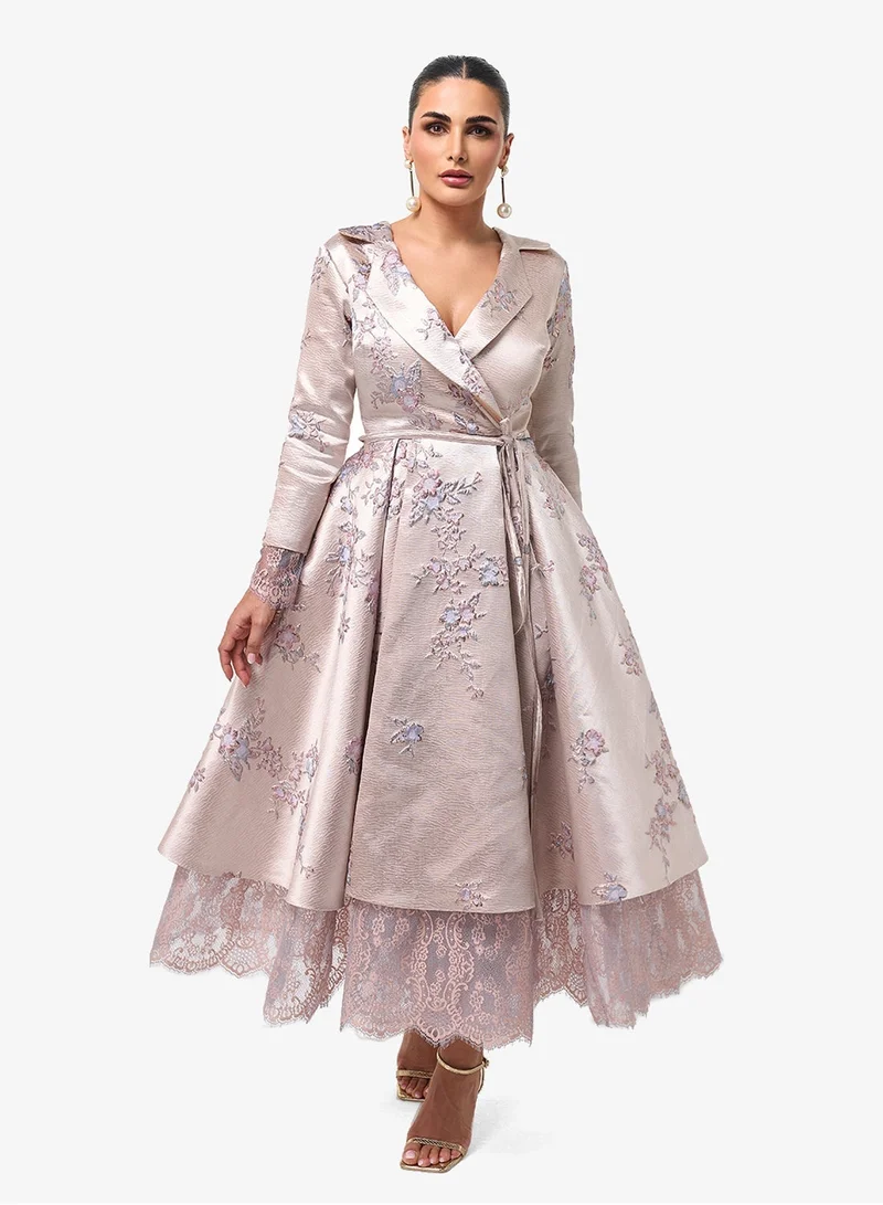 Threadz by Ajooni Collar Neck Long Sleeve Lace Detail Maxi Dress