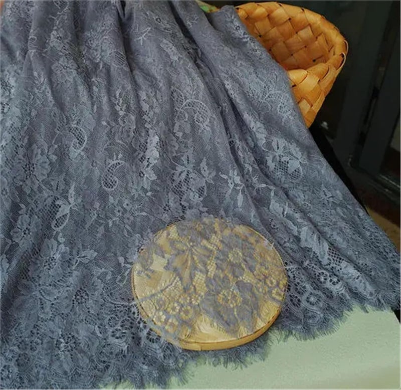 Sewing Supplies Lace Fabric By 3 Meters for Wedding Dresses Curtains Tablecloth DIY Sewing Soft Flower Cloth Thin Summer Black White Hollow-Out Soft Fabric(Dark Gray) - Image 1