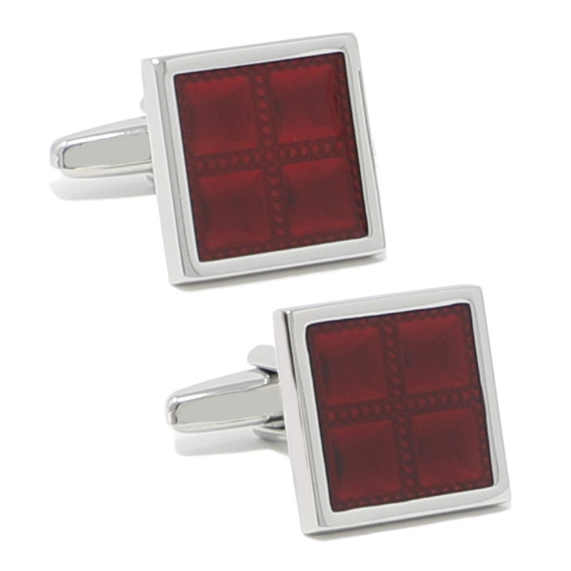 MENDEPOT Square Burgundy Checks Cufflinks With Box Red Cuff Links Men Gift