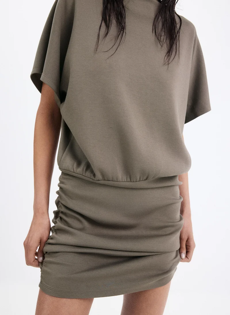 Mango khaki Knitted Dress With Drape Detail for Women | Best Price UAE