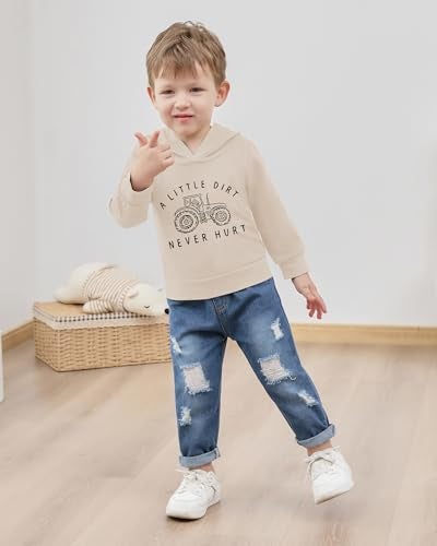 WESIDOM Toddler Boy Clothes,Long Sleeve Printing Hoodie+Jeans Pants Toddlers Boys Outfits Set 1-6Y Kids Clothing - Image 2