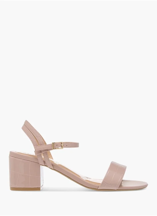 سيليست Women's Textured Sandals with Block Heels and Buckle Closure