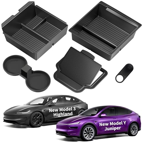 TSLDRV Center Console Organizer Tray for Tesla Model Y Juniper Accessories 2025 2026For Tesla Model 3 Highland Accessories 2024 2025 2026 Slide SmoothlyUS Patent Cup Holder Matte Black