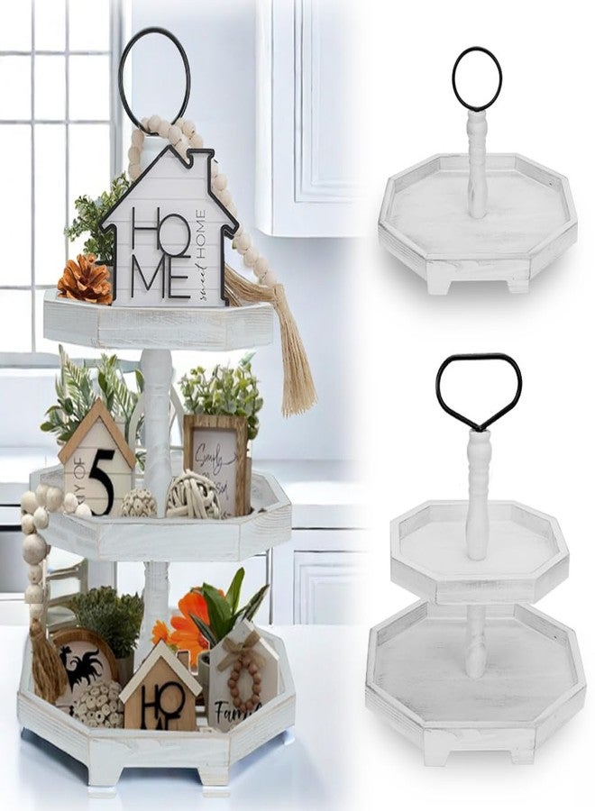 MRPAPA 3 Tiered Tray Stand White Tier Serving Tray, Three Decorative Trays, Wooden Cupcake Stand 3 Tiered Farmhouse Tray for Home Decor(L 13.8” W 12.5” H 21.8”) - Image 1