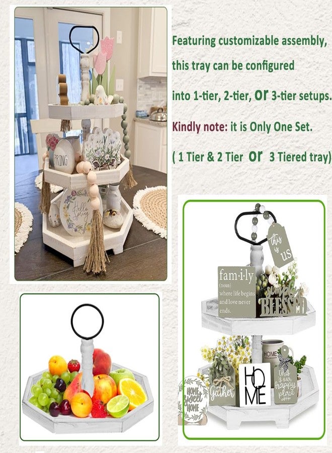 MRPAPA 3 Tiered Tray Stand White Tier Serving Tray, Three Decorative Trays, Wooden Cupcake Stand 3 Tiered Farmhouse Tray for Home Decor(L 13.8” W 12.5” H 21.8”) - Image 4
