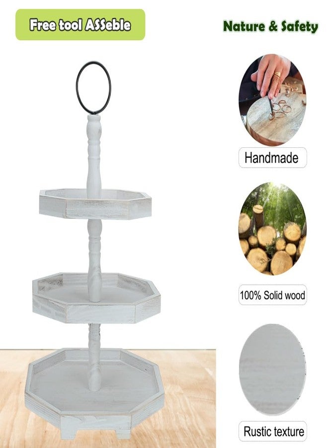 MRPAPA 3 Tiered Tray Stand White Tier Serving Tray, Three Decorative Trays, Wooden Cupcake Stand 3 Tiered Farmhouse Tray for Home Decor(L 13.8” W 12.5” H 21.8”) - Image 5