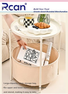 Rcan 2 Tier Round Storage Small Side Table with Storage Basket Sofa Coffee Table with Metal Removable Tray Storage Cabinet for Living Room, Bedroom, Children's Room Bedside Table, Outdoor  - Image 2