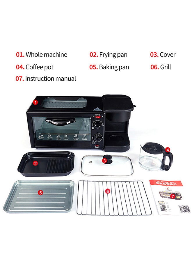 Generic - 3-In-1 Multifunctional Breakfast Maker With Coffee Pot And Frying Pan 33150 ml 640 W H40141-LM Black - Image 1