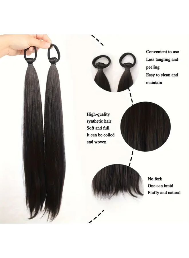 Deep Grey 18 Inch Straight Ponytail Extensions 2 Pack Easy Style Secure Attachment - Image 2