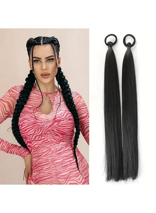 Deep Grey 18 Inch Straight Ponytail Extensions 2 Pack Easy Style Secure Attachment - Image 1