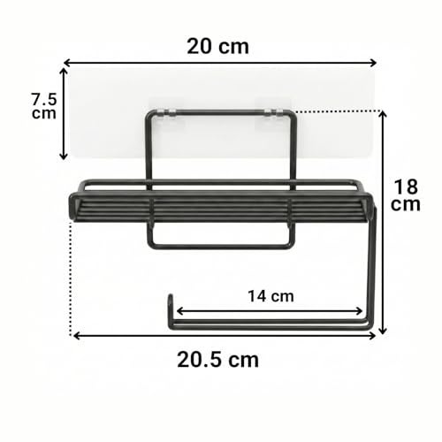 Stickzy Adhesive Toilet Paper Holder with Shelf - No-Drill Wall Mount Tissue Dispenser & Mobile Phone Stand, Rustproof Bathroom Organizer & Kitchen Towel Bar, Sleek Black (Pack of 1) - Image 2