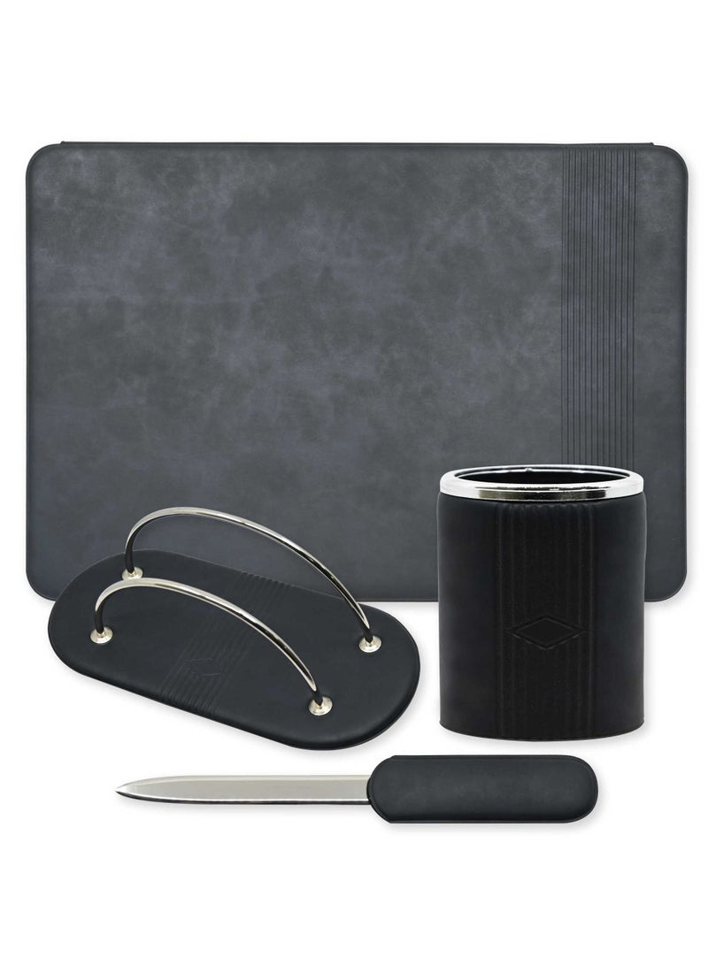 FIS 4 Pieces Desk Sets (Desk Blotter, Envelope Holder, Pen Holder, Letter Opener) Colour Team Black - UADS1831TE14 - Image 1