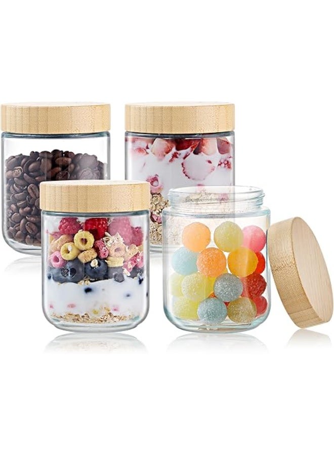 LENND Overnight Oats Jars with Bamboo Lids, 16oz Airtight Glass Jars with Lids, Wide Mouth Mason Salad Canister, Glass Food Storage Containers for Snacks Yogurt Spice Sugar, 4 PCS - Image 1