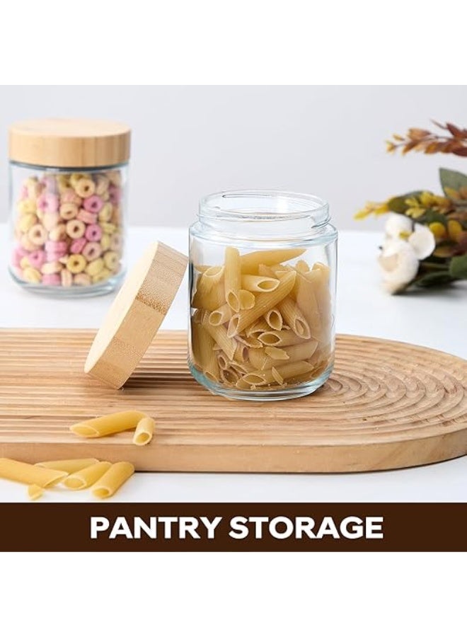 LENND Overnight Oats Jars with Bamboo Lids, 16oz Airtight Glass Jars with Lids, Wide Mouth Mason Salad Canister, Glass Food Storage Containers for Snacks Yogurt Spice Sugar, 4 PCS - Image 2