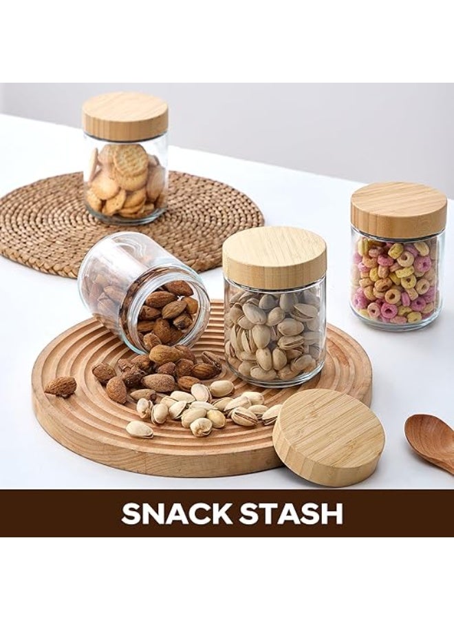 LENND Overnight Oats Jars with Bamboo Lids, 16oz Airtight Glass Jars with Lids, Wide Mouth Mason Salad Canister, Glass Food Storage Containers for Snacks Yogurt Spice Sugar, 4 PCS - Image 5