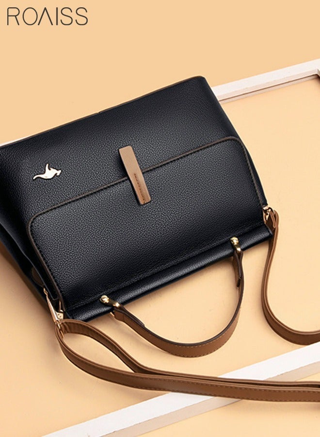 roaiss Texture Shoulder Crossbody Bag Fashion Elegant Exquisite Multipocket Charm HighQuality Fabric Large Capacity Handbag for WomenMotherGirl Friend Gift Black - Image 3
