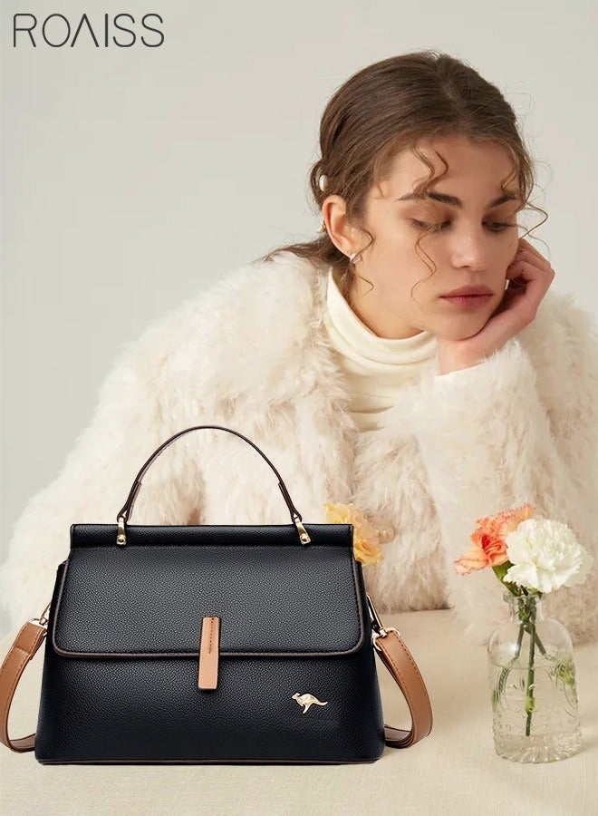roaiss Texture Shoulder Crossbody Bag Fashion Elegant Exquisite Multipocket Charm HighQuality Fabric Large Capacity Handbag for WomenMotherGirl Friend Gift Black - Image 1