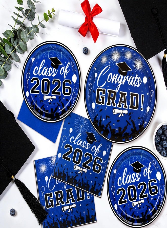 qonimi 200 Pcs Graduation Party Plates and Napkins 2026 Graduation Decoration Blue Disposable Paper Plates Luncheon Napkin Cocktail Napkins for Graduations Party Decoration,Serve 50 Guests - Image 4