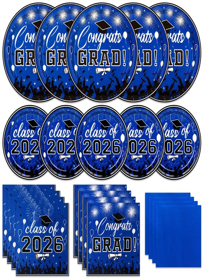 qonimi 200 Pcs Graduation Party Plates and Napkins 2026 Graduation Decoration Blue Disposable Paper Plates Luncheon Napkin Cocktail Napkins for Graduations Party Decoration,Serve 50 Guests - Image 1