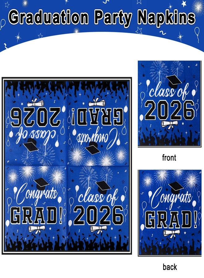qonimi 200 Pcs Graduation Party Plates and Napkins 2026 Graduation Decoration Blue Disposable Paper Plates Luncheon Napkin Cocktail Napkins for Graduations Party Decoration,Serve 50 Guests - Image 3