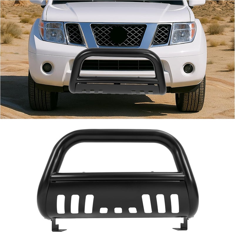 ECOTRIC 3" Bull Bar Compatible with 2005-2007 Pathfinder/ 2005-2015 Xterra/ 2005-2021 Nissan Frontier Push Bumper Grille Brush Guard (Black) - Image 1