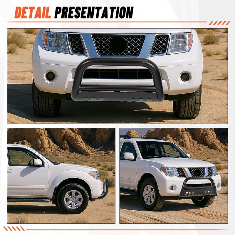 ECOTRIC 3" Bull Bar Compatible with 2005-2007 Pathfinder/ 2005-2015 Xterra/ 2005-2021 Nissan Frontier Push Bumper Grille Brush Guard (Black) - Image 4