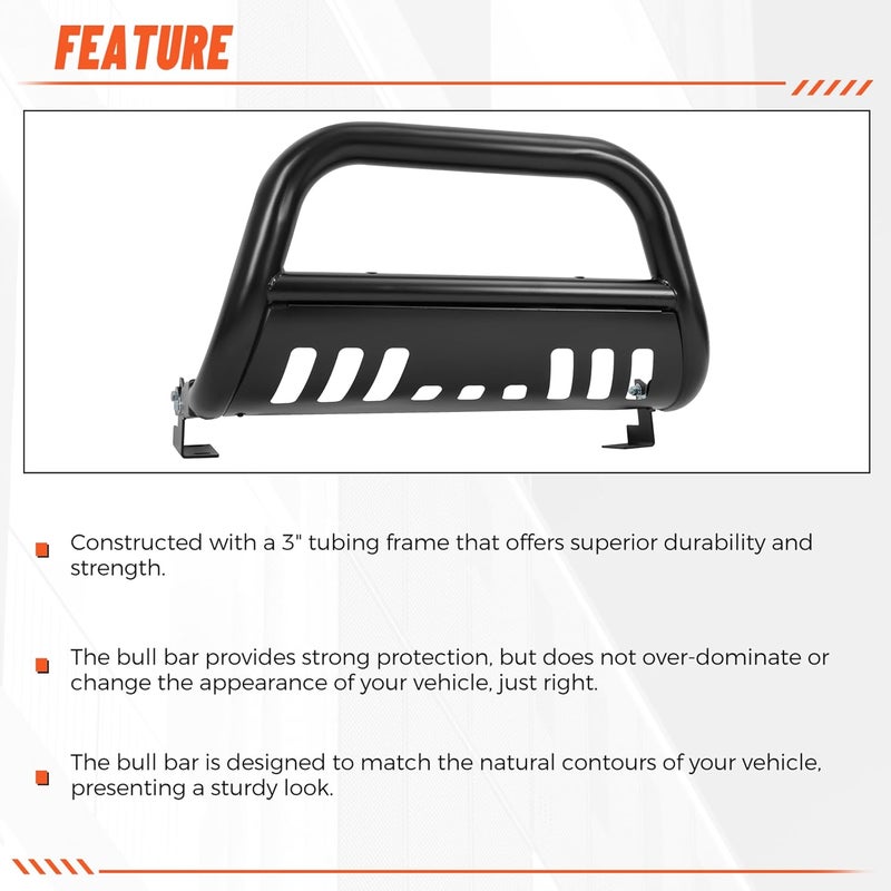 ECOTRIC 3" Bull Bar Compatible with 2005-2007 Pathfinder/ 2005-2015 Xterra/ 2005-2021 Nissan Frontier Push Bumper Grille Brush Guard (Black) - Image 5