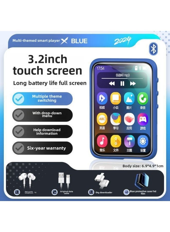 The Mp3 Walkman Student Version Can Be Put On The Mp4 Touch Screen To Read Novels And Listen To Songs With Memory English Player-Body Color:3.2inch Touch Screen Bluetooth [blue Shell/wired Headphones]-Memory Capacity:68g-already Following Songs/novels/english/others  - Image 1