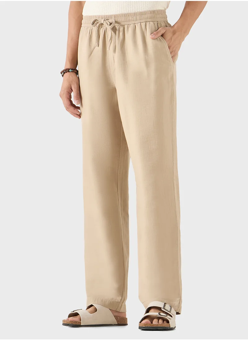 Iconic Iconic Textured Pants with Drawstring Closure and