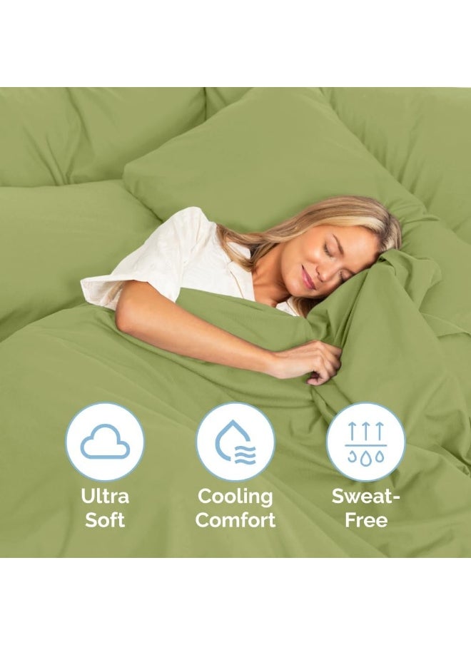 CGK Unlimited - King Size 4 Piece Bedding Sheet Set - Breathable & Cooling - Hotel Luxury Bed Sheets Set - Easy Fit - Soft, Wrinkle Free & Comfy Light Olive Green Oeko-Tex Bedding Sheets - Deep Pockets 4 Piece Set - Image 1
