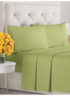 King Size 4 Piece Bedding Sheet Set - Breathable & Cooling - Hotel Luxury Bed Sheets Set - Easy Fit - Soft, Wrinkle Free & Comfy Light Olive Green Oeko-Tex Bedding Sheets - Deep Pockets 4 Piece Set