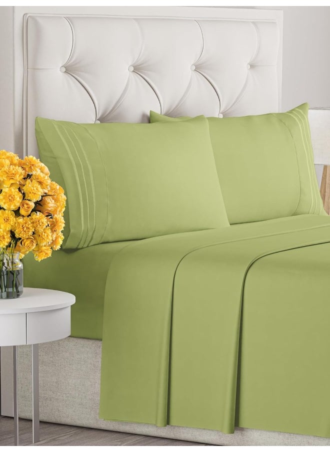CGK Unlimited - King Size 4 Piece Bedding Sheet Set - Breathable & Cooling - Hotel Luxury Bed Sheets Set - Easy Fit - Soft, Wrinkle Free & Comfy Light Olive Green Oeko-Tex Bedding Sheets - Deep Pockets 4 Piece Set - Image 1
