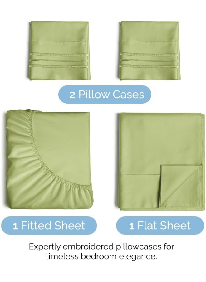 CGK Unlimited - King Size 4 Piece Bedding Sheet Set - Breathable & Cooling - Hotel Luxury Bed Sheets Set - Easy Fit - Soft, Wrinkle Free & Comfy Light Olive Green Oeko-Tex Bedding Sheets - Deep Pockets 4 Piece Set - Image 1