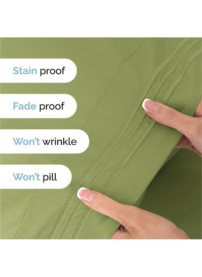CGK Unlimited - King Size 4 Piece Bedding Sheet Set - Breathable & Cooling - Hotel Luxury Bed Sheets Set - Easy Fit - Soft, Wrinkle Free & Comfy Light Olive Green Oeko-Tex Bedding Sheets - Deep Pockets 4 Piece Set - Image 1
