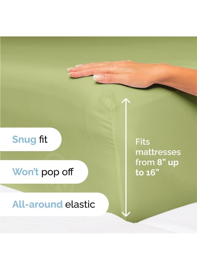 CGK Unlimited - King Size 4 Piece Bedding Sheet Set - Breathable & Cooling - Hotel Luxury Bed Sheets Set - Easy Fit - Soft, Wrinkle Free & Comfy Light Olive Green Oeko-Tex Bedding Sheets - Deep Pockets 4 Piece Set - Image 1