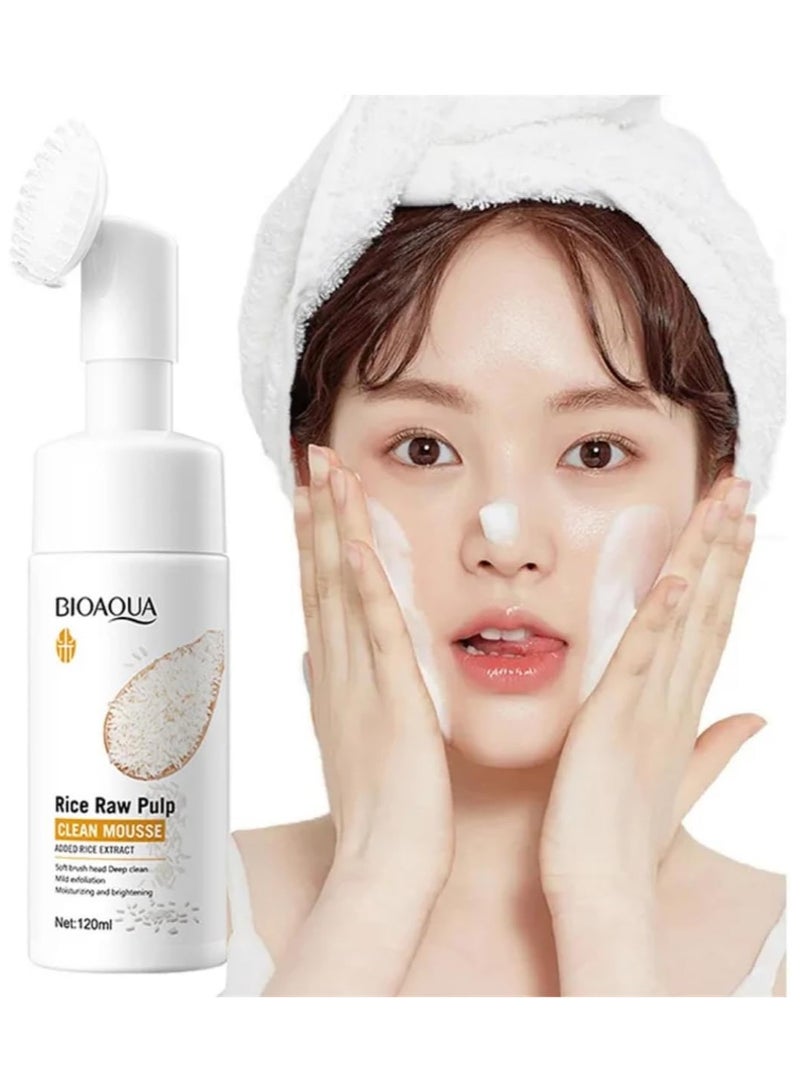 BIOAQUA Rice Water Facial Cleanser, Raw Rice Pulp, 120ml Foaming Facial Cleanser, Soothing Facial Cleanser with Brush Head, Clear Face Wash - Image 1