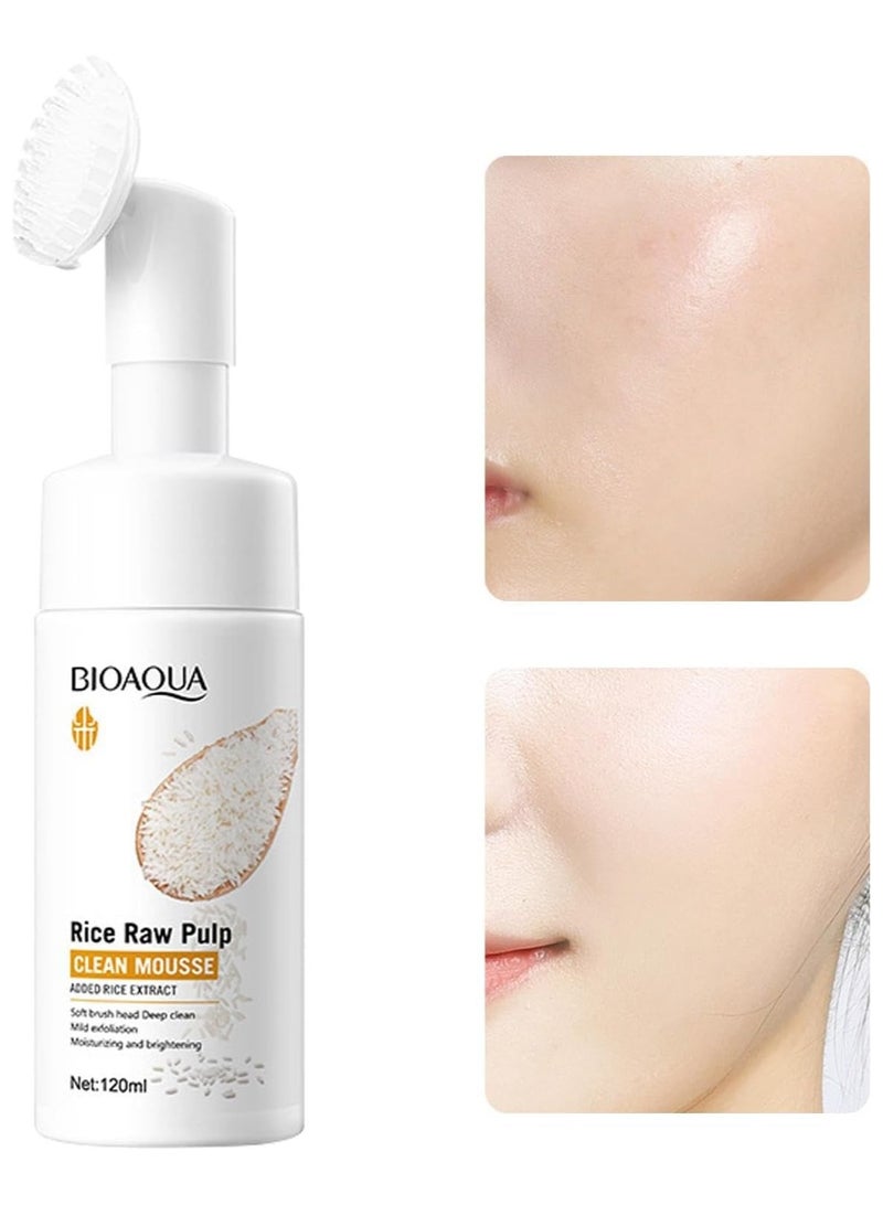 BIOAQUA Rice Water Facial Cleanser, Raw Rice Pulp, 120ml Foaming Facial Cleanser, Soothing Facial Cleanser with Brush Head, Clear Face Wash - Image 2
