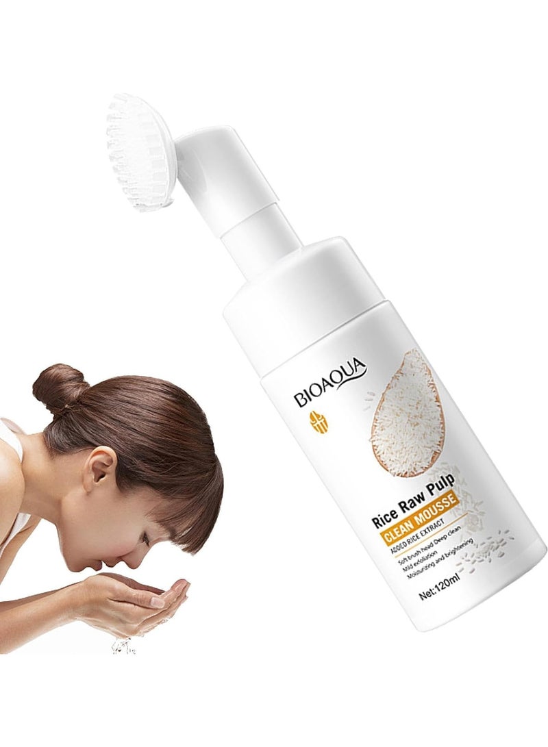 BIOAQUA Rice Water Facial Cleanser, Raw Rice Pulp, 120ml Foaming Facial Cleanser, Soothing Facial Cleanser with Brush Head, Clear Face Wash - Image 4