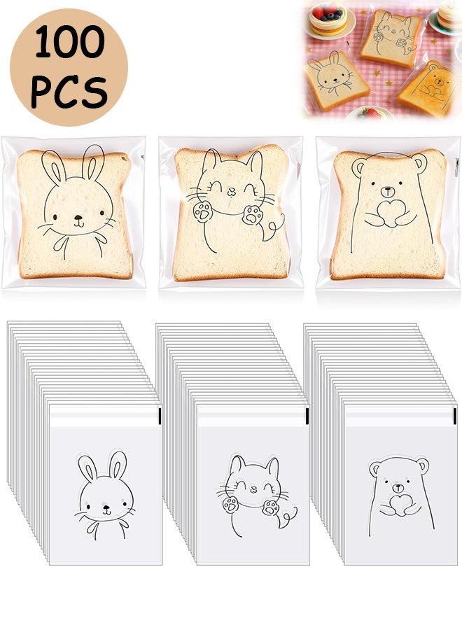 إم إكس إن 100 حقيبة طعام، كيس بسكويت بلاستيكي مطبوع على الحيوان ذاتي الغلق، أكياس نظيفة للتغليف وتخزين الطعام - Image 1