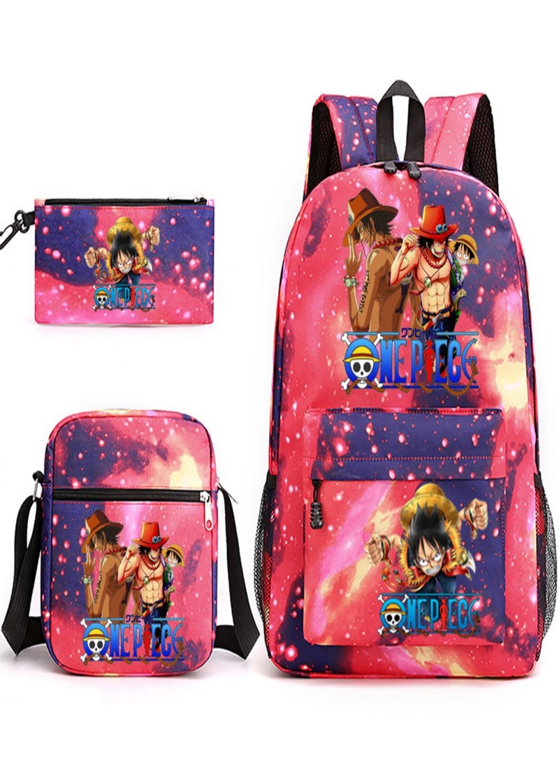 One Piece Children Backpack Schoolbag Teen Student School Book bag with Lunch Box Pen Case 3 in 1 for Kids